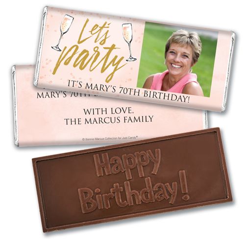 Personalized Bonnie Marcus Embossed Chocolate Bar & Wrapper - Birthday Champagne Party
