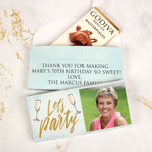 Deluxe Personalized Bonnie Marcus Birthday Champagne Party Godiva Chocolate Bar in Gift Box