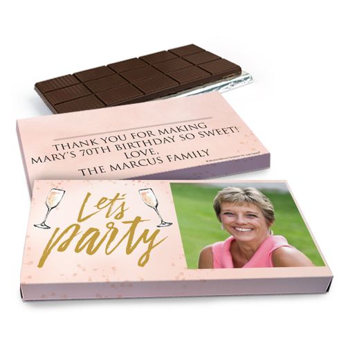 Deluxe Personalized Champagne Party Birthday Chocolate Bar in Gift Box (3oz Bar)