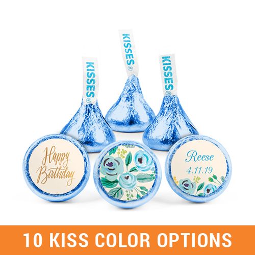 Personalized Birthday Blue Flowers Hershey's Kisses