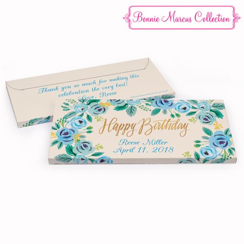 Deluxe Personalized Blue Flowers Birthday Hershey's Chocolate Bar in Gift Box