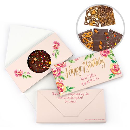 Personalized Bonnie Marcus Birthday Pink Flowers Gourmet Infused Belgian Chocolate Bars (3.5oz)