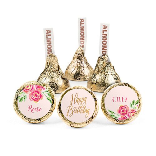 Personalized Birthday Pink Flowers Hershey's Kisses
