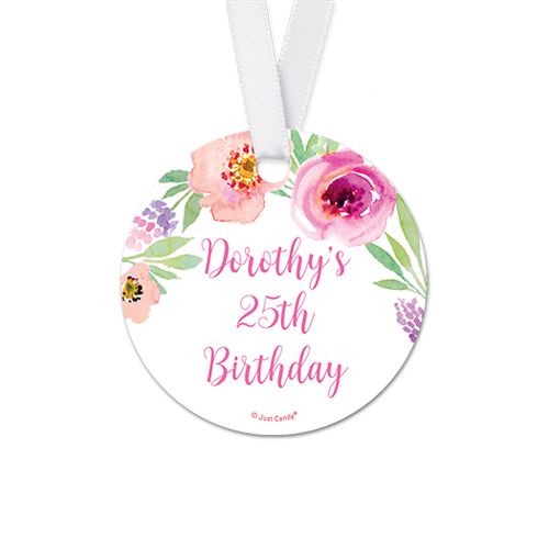 Personalized Floral Embrace Birthday Round Favor Gift Tags (20 Pack)