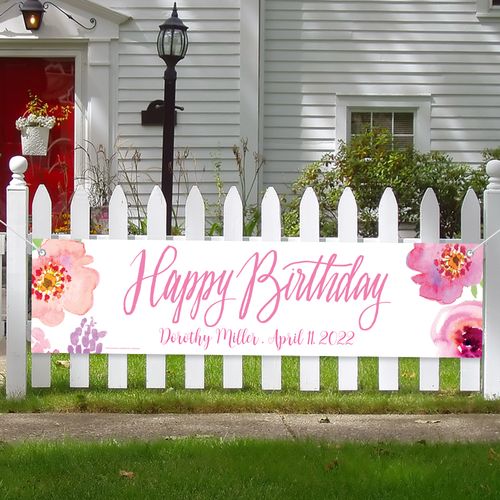 Personalized Birthday Sweet 16 Birthday Floral Banner