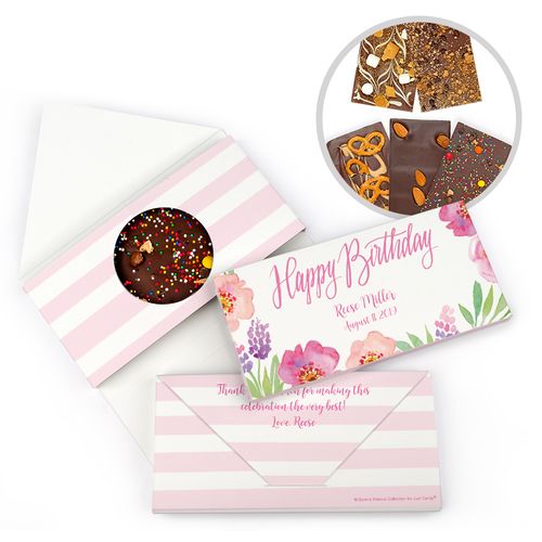 Personalized Bonnie Marcus Floral Embrace Birthday Gourmet Infused Belgian Chocolate Bars (3.5oz)
