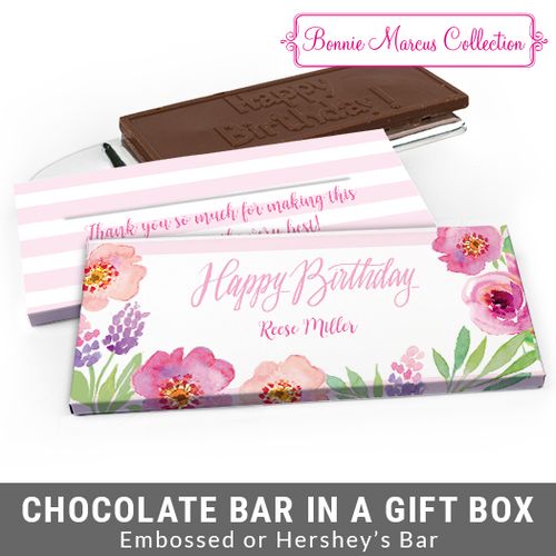 Deluxe Personalized Floral Embrace Adult Birthday Chocolate Bar in Gift Box