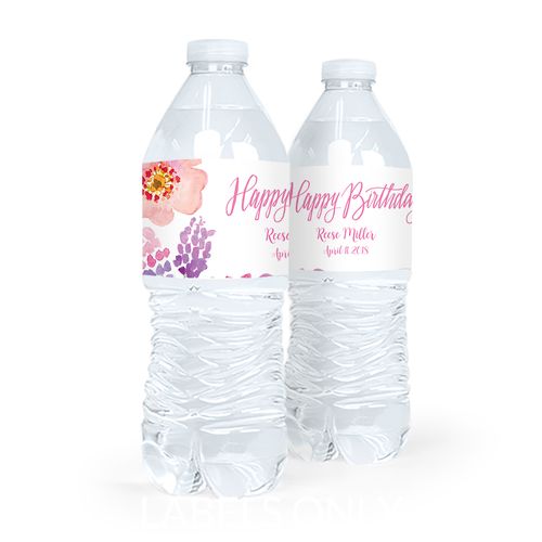 Personalized Birthday Floral Embrace Water Bottle Sticker Labels (5 Labels)