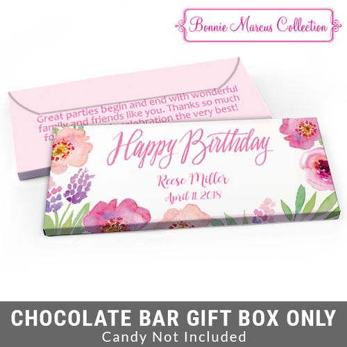 Deluxe Personalized Floral Embrace Adult Birthday Candy Bar Favor Box