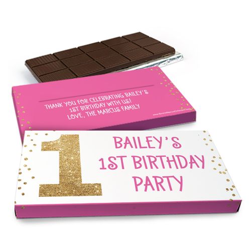 Deluxe Personalized Golden One Birthday Chocolate Bar in Gift Box (3oz Bar)