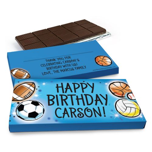 Deluxe Personalized Airbrush Athletics Birthday Chocolate Bar in Gift Box (3oz Bar)