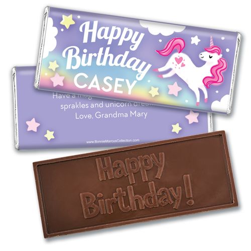 Personalized Bonnie Marcus Birthday Unicorn Dreams Embossed Chocolate Bar & Wrapper