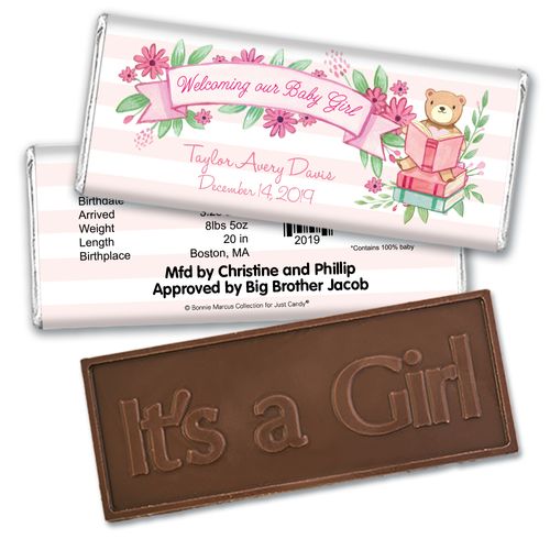 Story Time Embossed It's a Girl Bar Personalized Embossed Chocolate Bar Assembled