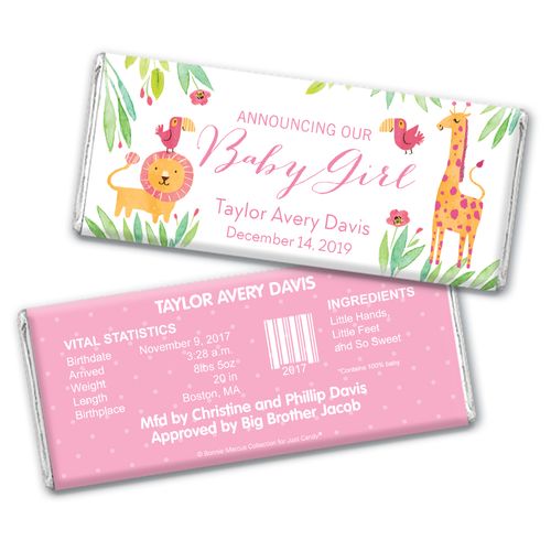 Safari Snuggles Girl Birth Announcement Personalized Candy Bar - Wrapper Only