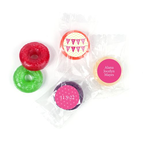Bonnie Marcus Personalized LifeSavers 5 Flavor Hard Candy It's a Girl Chevron Birth Announcement (300 Pack)