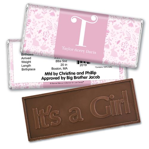Bonnie Marcus Collection Personalized Embossed It's a Girl Bar Pink Animal Birth Announcement