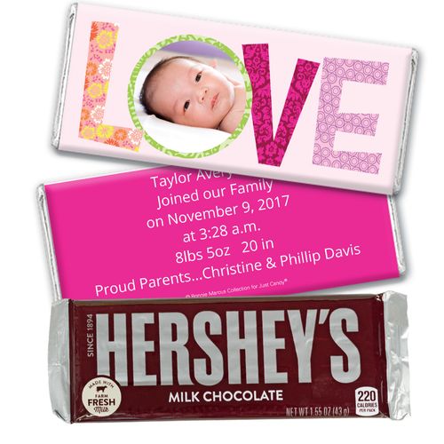 Bonnie Marcus Collection Personalized Hershey's Milk Chocolate Bar Love Girl Birth Announcement