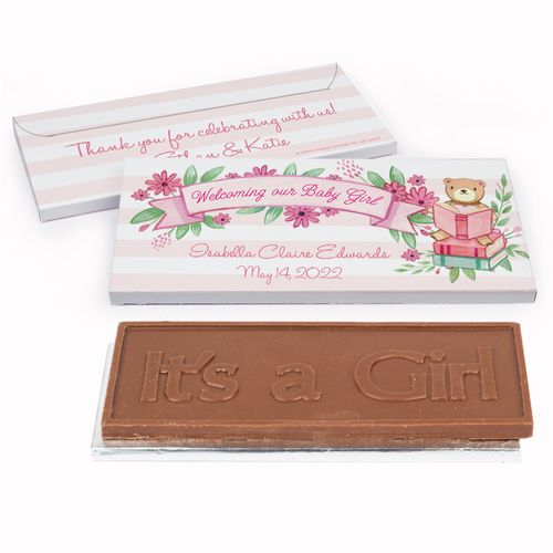 Deluxe Personalized Story Time Baby Girl Announcement Chocolate Bar in Gift Box