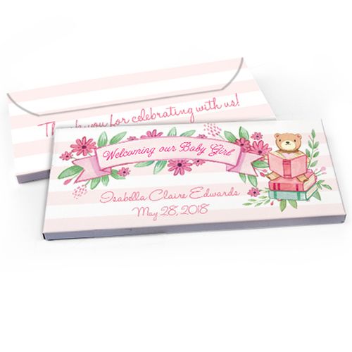 Deluxe Personalized Story Time Baby Girl Announcement Candy Bar Favor Box