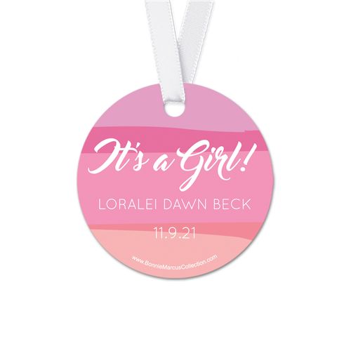 Personalized Baby Girl Bonnie Marcus Watercolor Birth Announcement Round Favor Gift Tags (20 Pack)