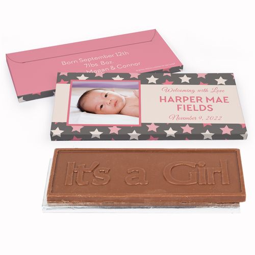 Deluxe Personalized Birth Announcement Star Embossed Chocolate Bar in Gift Box