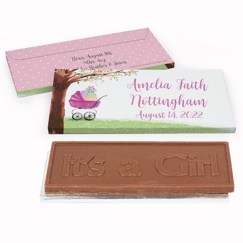 Deluxe Personalized Birth Announcement Rockabye Baby Embossed Chocolate Bar in Gift Box