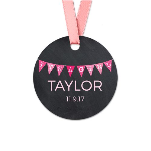 Personalized Baby Girl Banner Round Favor Gift Tags (20 Pack)