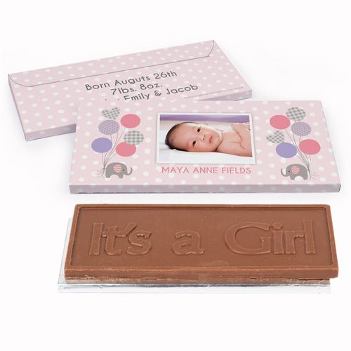 Deluxe Personalized Birth Announcement Baby Elephants Embossed Chocolate Bar in Gift Box