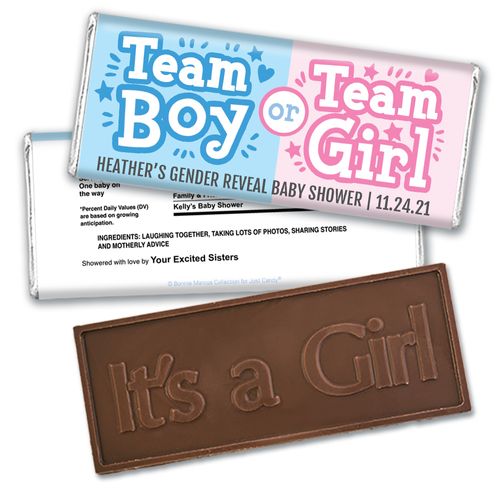 Personalized Bonnie Marcus Boy or Girl Gender Reveal Embossed It's a Girl Chocolate Bar