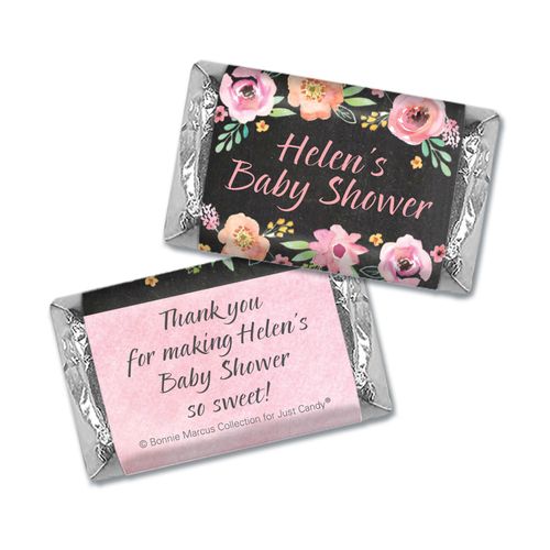 Personalized Hershey's Miniatures - Bonnie Marcus Baby Shower Watercolor Blossom Wreath Chalkboard