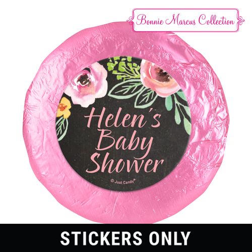 Personalized 1.25" Stickers - Bonnie Marcus Baby Shower Watercolor Blossom Wreath Chalkboard (48 Stickers)