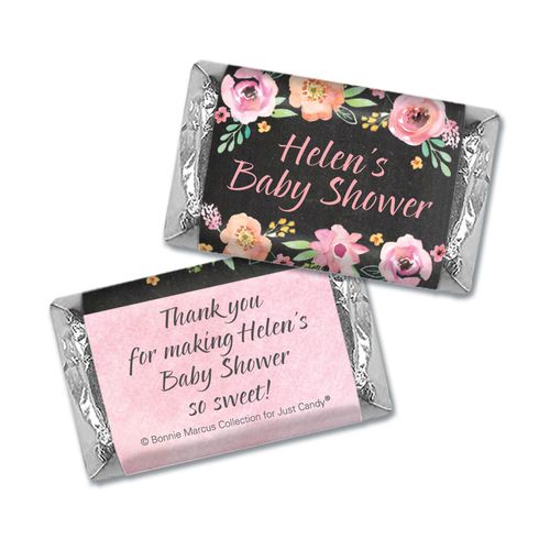Personalized Mini Wrappers Only - Bonnie Marcus Baby Shower Watercolor Blossom Wreath Chalkboard