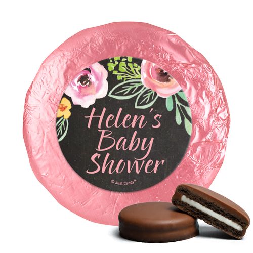 Personalized Milk Chocolate Covered Oreos - Bonnie Marcus Baby Shower Watercolor Blossom Wreath Chalkboard