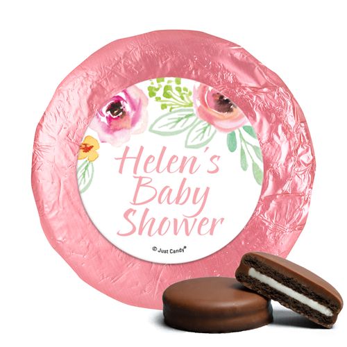 Personalized Milk Chocolate Covered Oreos - Bonnie Marcus Baby Shower Watercolor Blossom Wreath Pink