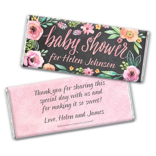 Personalized Bonnie Marcus Chocolate Bar & Wrapper - Baby Shower Watercolor Wreath