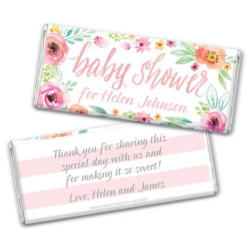 Personalized Bonnie Marcus Chocolate Bar Wrappers Only - Baby Shower Pink Watercolor Wreath