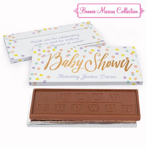 Deluxe Personalized Pastel Confetti Baby Shower Embossed Chocolate Bar in Gift Box