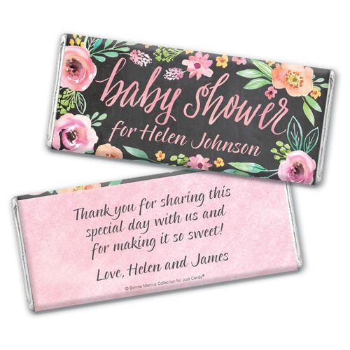 Personalized Bonnie Marcus Chocolate Bar Wrappers Only - Baby Shower Watercolor Wreath