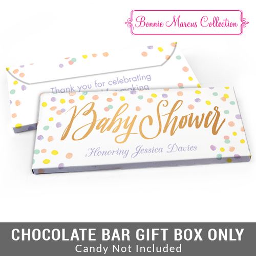 Deluxe Personalized Pastel Confetti Baby Shower Candy Bar Favor Box