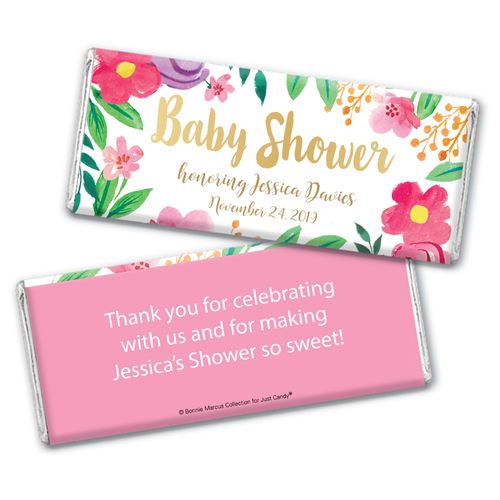 Personalized Bonnie Marcus Baby Shower Watercolor Flowers Chocolate Bar Wrappers