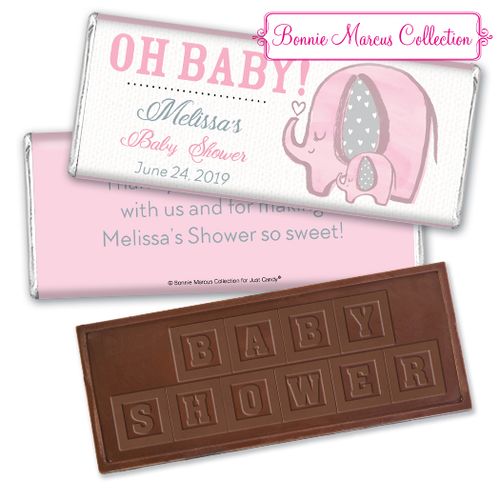 Personalized Bonnie Marcus Elephants Baby Shower Embossed Chocolate Bar & Wrapper