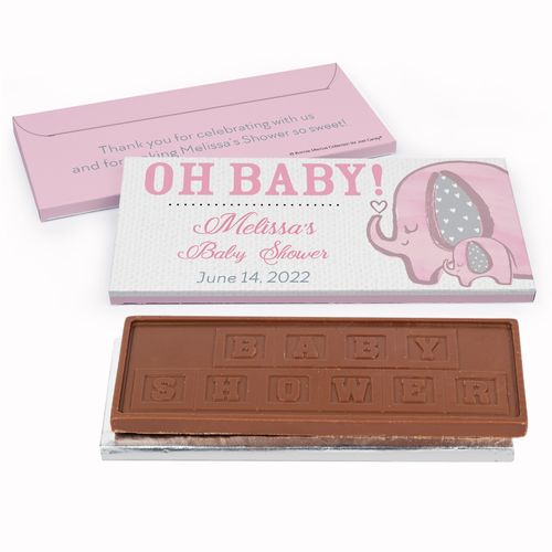 Deluxe Personalized Pink Elephants Baby Shower Embossed Chocolate Bar in Gift Box
