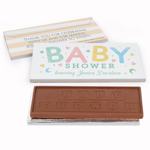 Deluxe Personalized Colorful Baby Baby Shower Embossed Chocolate Bar in Gift Box