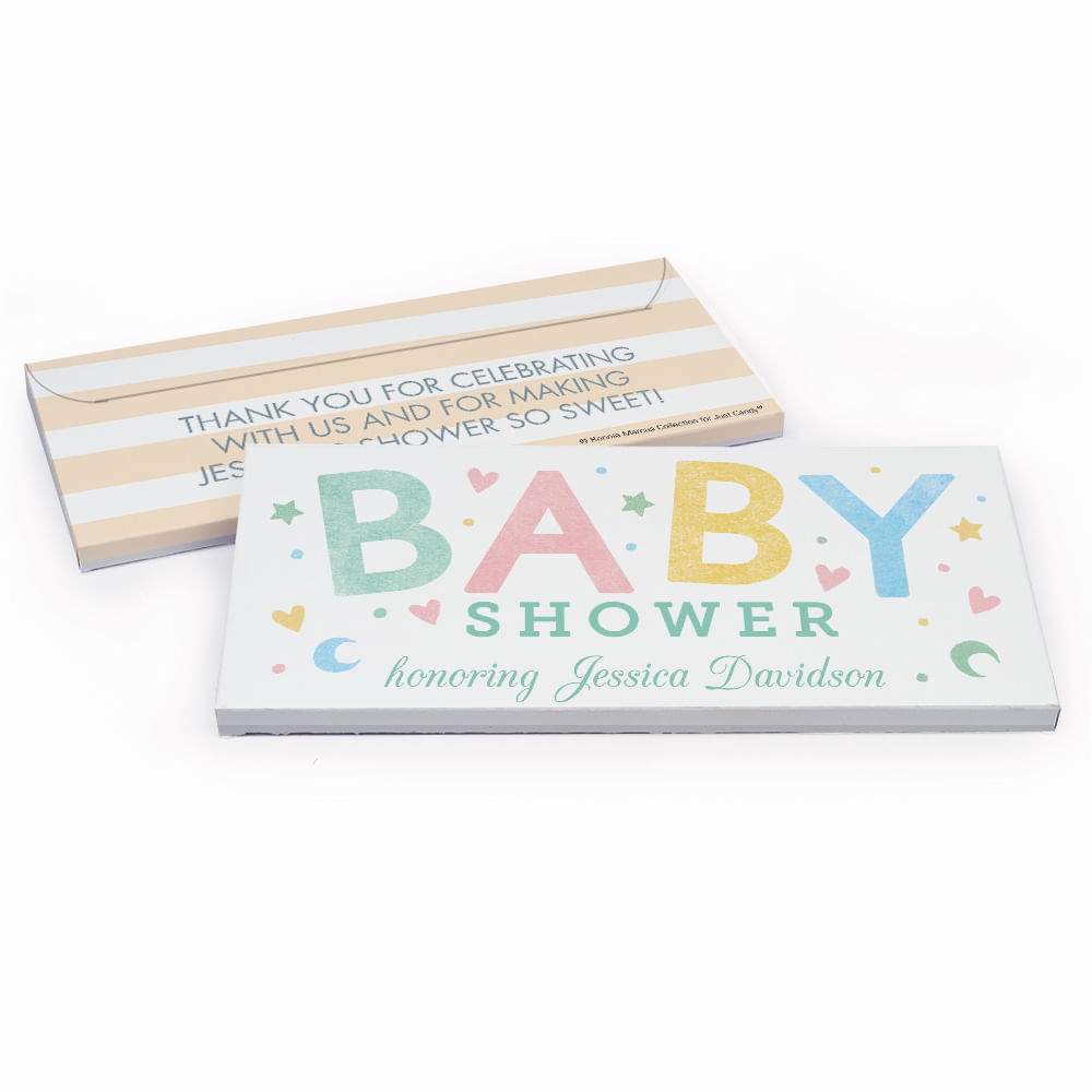 Deluxe Personalized Colorful Baby Baby Shower Chocolate Bar in Gift Box ...