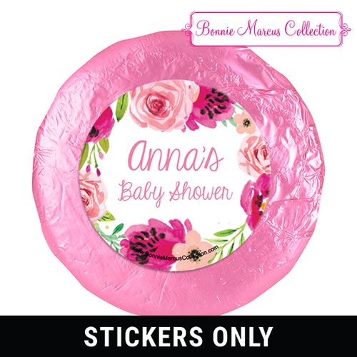 Personalized Bonnie Marcus Painted Petals Baby Shower 1.25in Stickers (48 Stickers)