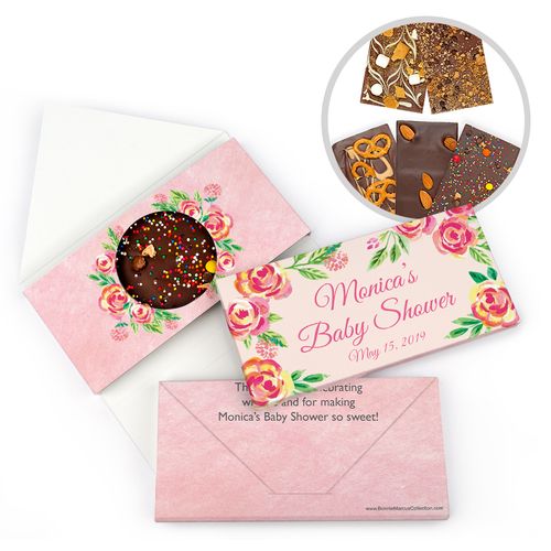 Personalized Bonnie Marcus Baby Shower Watercolor Pink Blossom Gourmet Infused Belgian Chocolate Bars (3.5oz)