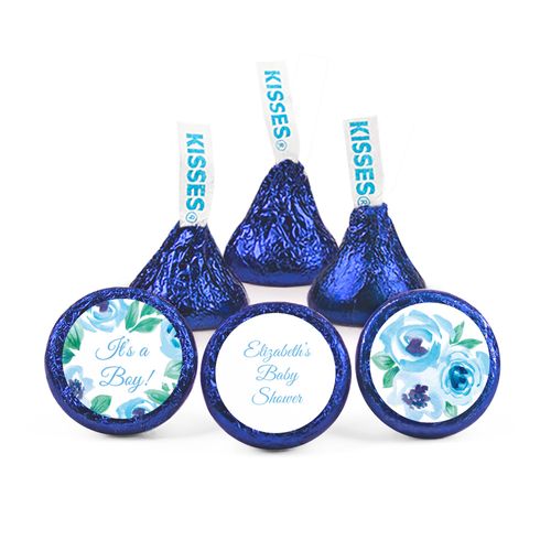 Personalized Baby Shower Blue Watercolor Wreath Hershey's Kisses