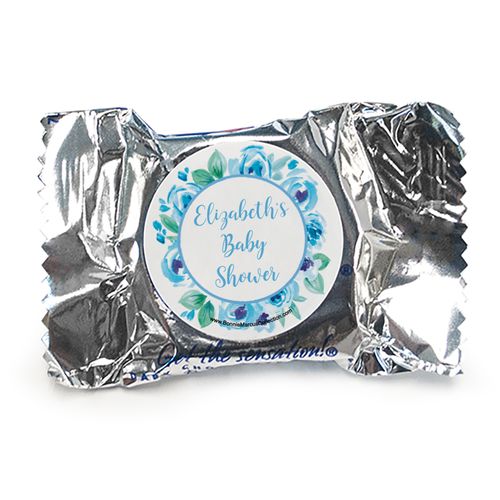 Personalized Bonnie Marcus Baby Shower Blue Floral Wreath York Peppermint Patties