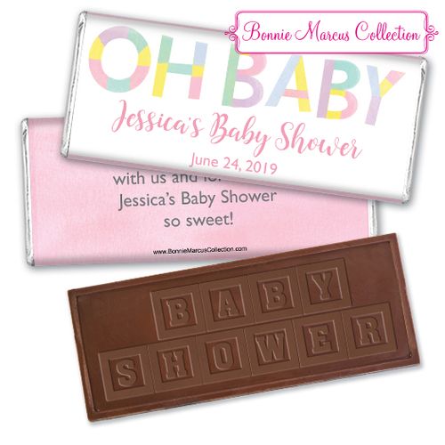 Personalized Bonnie Marcus Baby Shower Pastel Embossed Chocolate Bar