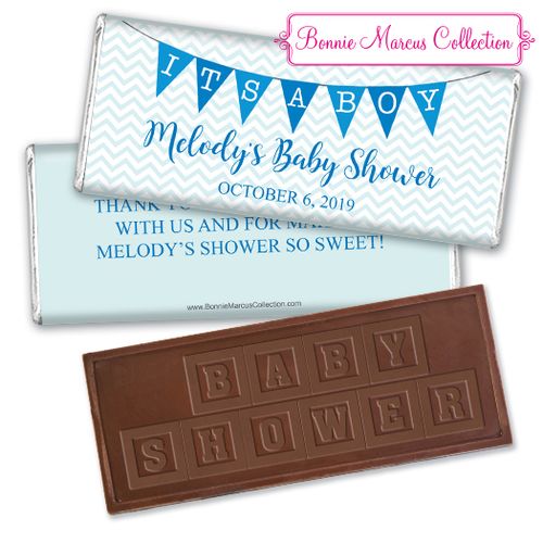 Personalized Bonnie Marcus Baby Shower Chevron Banner Boy Chocolate Bar